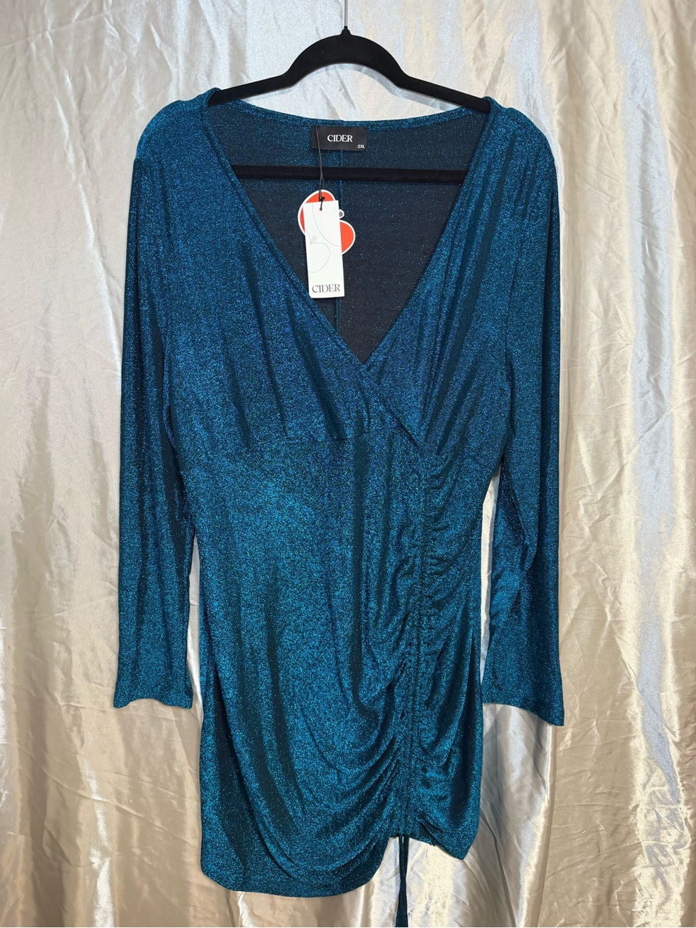 Cider Teal Shimmer Wrap-Style Mini Dress Size 2XL